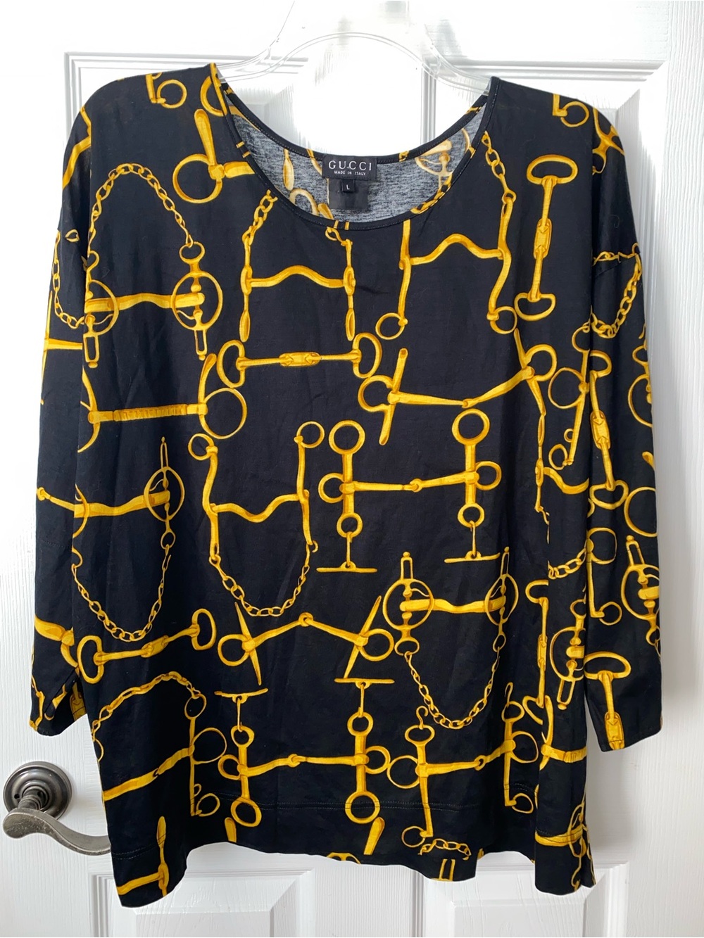 GUCCI Black Tunic with Gold Equestrian Chain Print